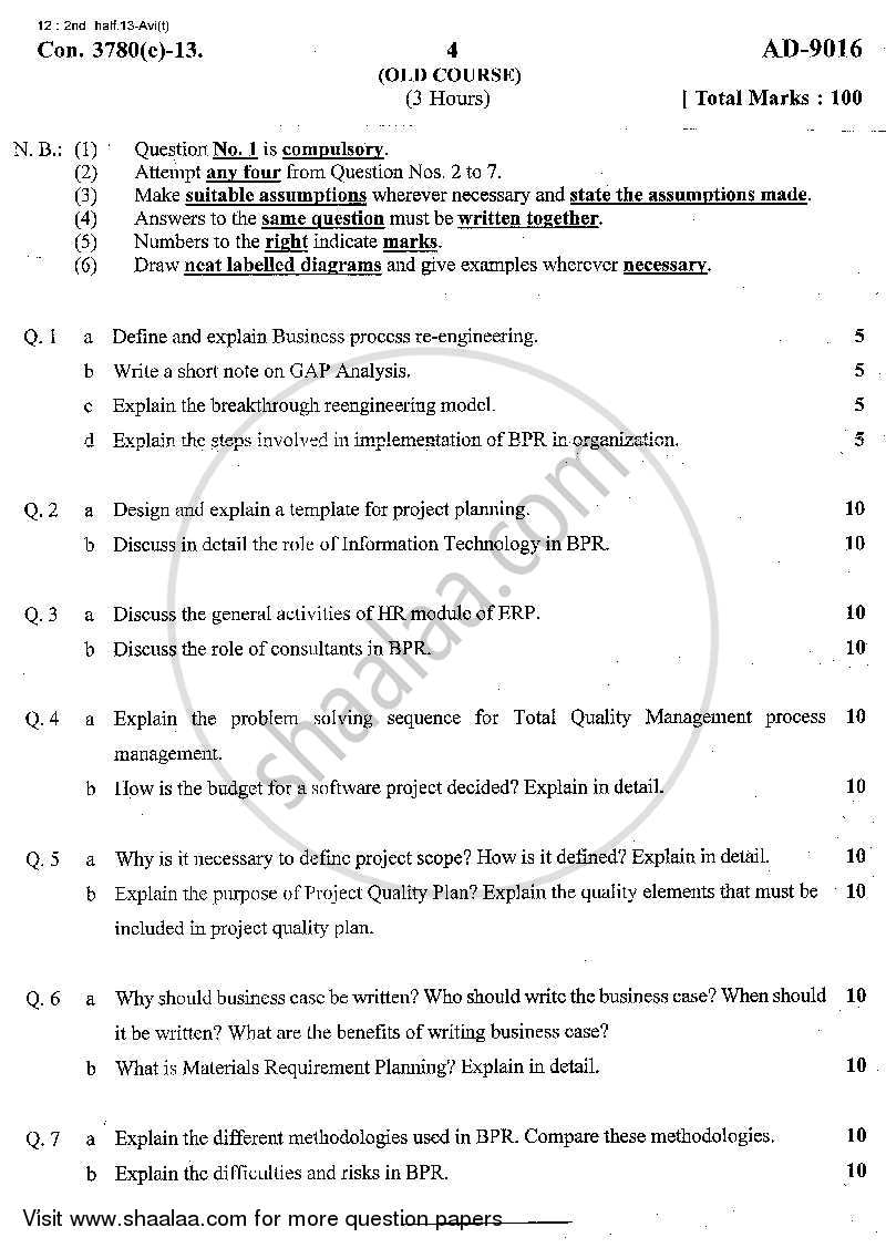 Business Process Reengineering 2013-2014 - B.Sc. - Semester 5 (TYBSc I.T) - University of Mumbai question paper with PDF download