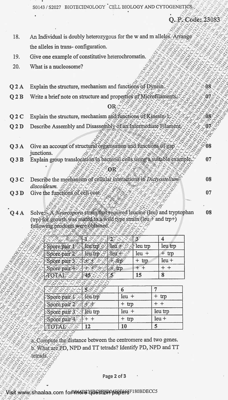 Cell Biology and Cytogenetics 2017-2018 - B.Sc. - Semester 3 (SYBSc) - University of Mumbai question paper with PDF download