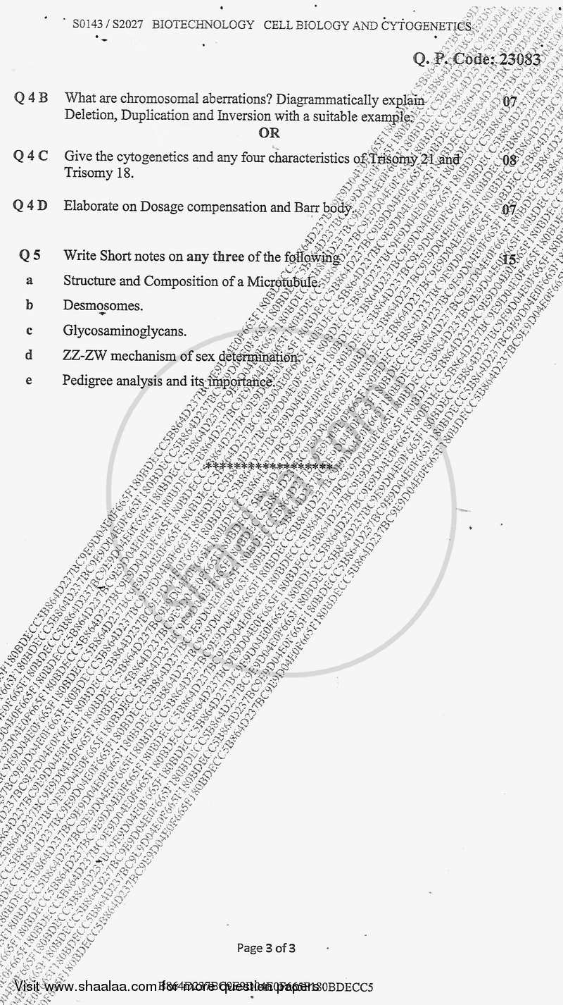 Cell Biology and Cytogenetics 2017-2018 - B.Sc. - Semester 3 (SYBSc) - University of Mumbai question paper with PDF download