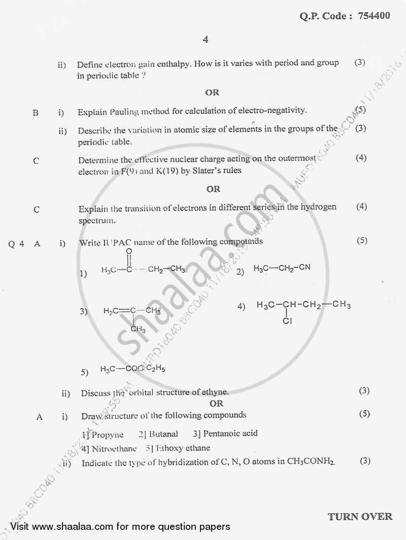 Chemistry 1 2016-2017 - B.Sc. - Semester 1 (FYBSc) - University of Mumbai question paper with PDF download