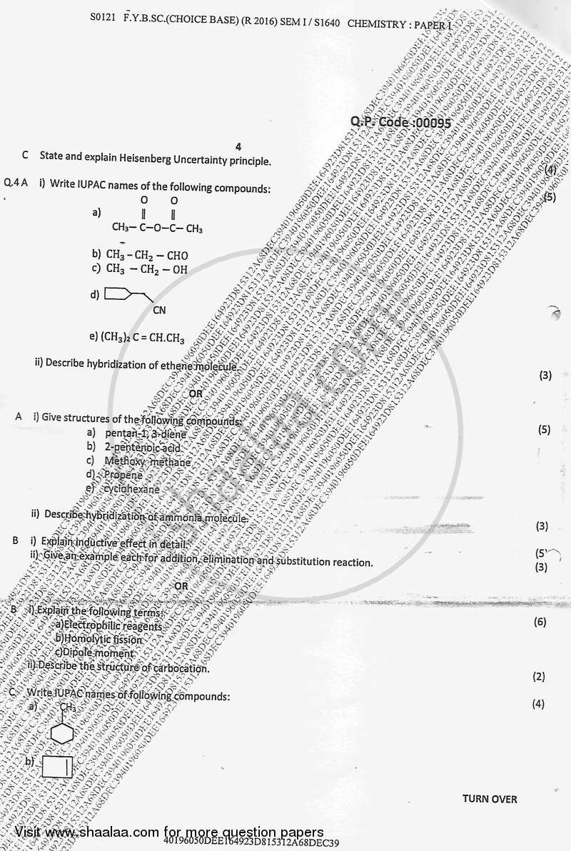 Chemistry 1 2017-2018 - B.Sc. - Semester 1 (FYBSc) - University of Mumbai question paper with PDF download