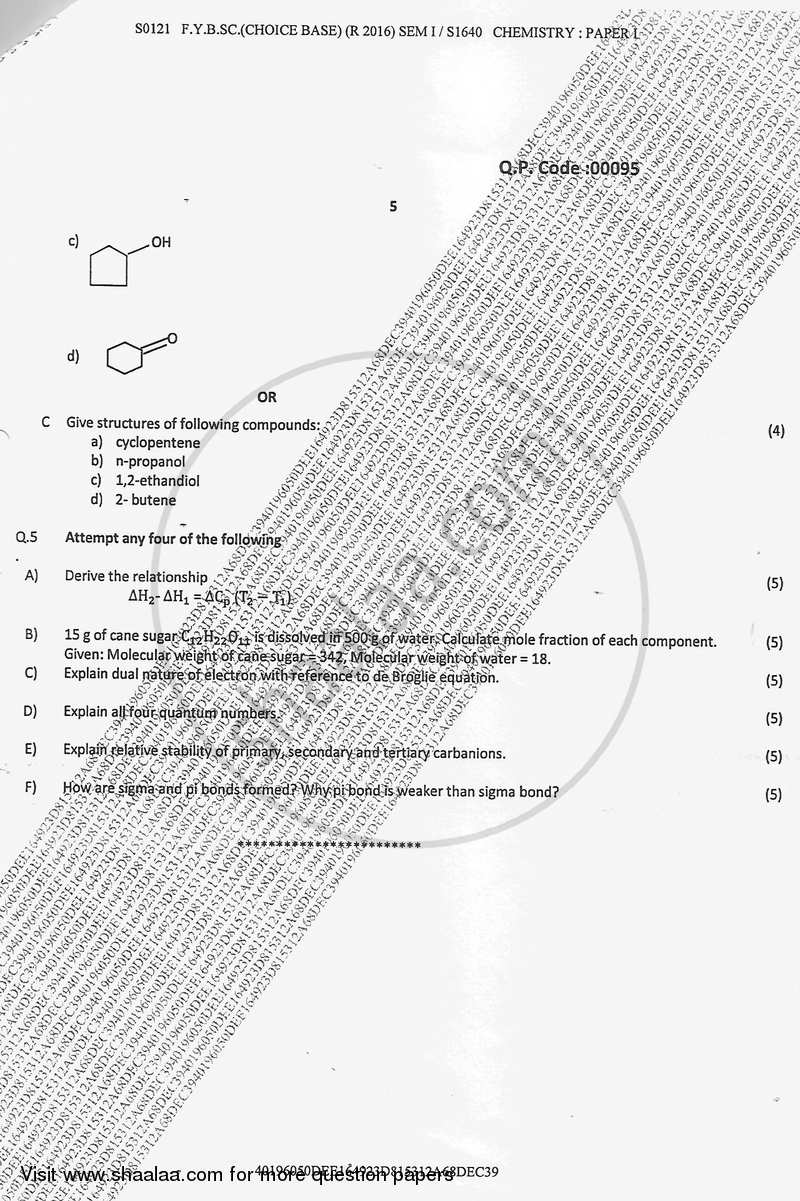 Chemistry 1 2017-2018 - B.Sc. - Semester 1 (FYBSc) - University of Mumbai question paper with PDF download