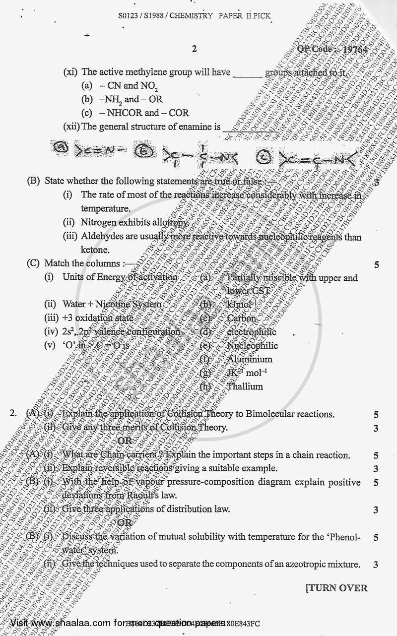 Chemistry 2 2017-2018 - B.Sc. - Semester 3 (SYBSc) - University of Mumbai question paper with PDF download