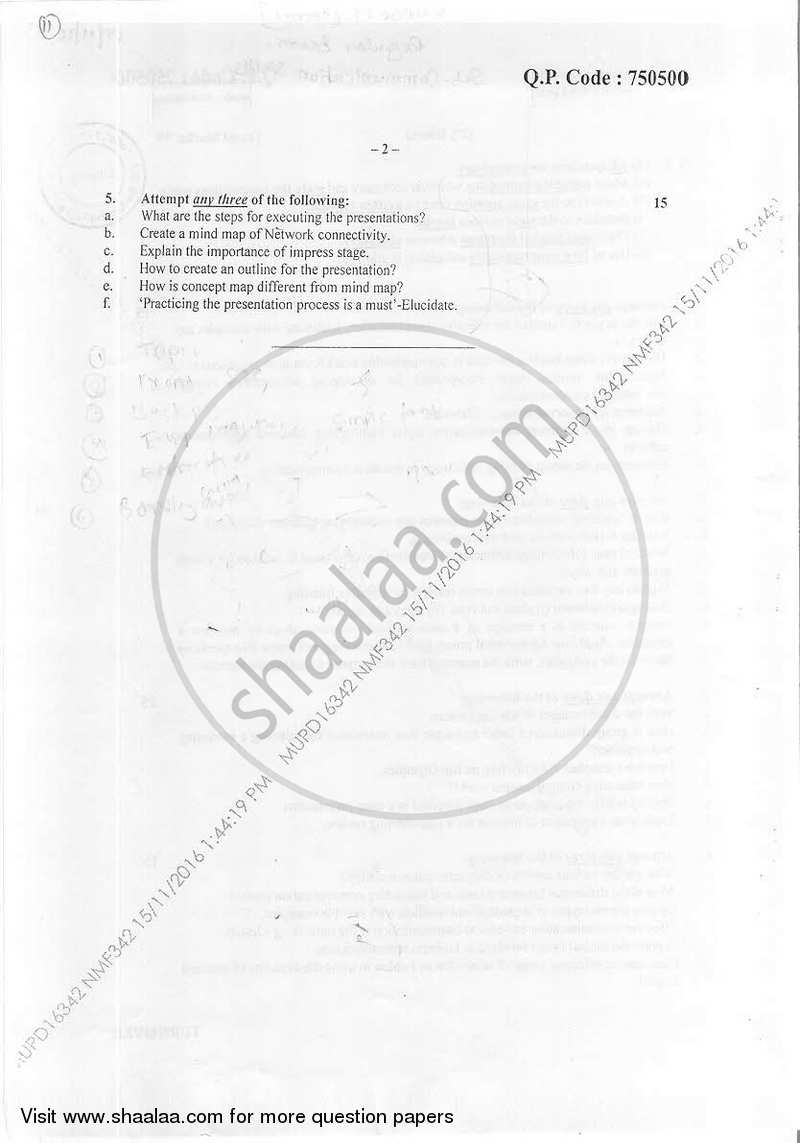 Communication Skills 2016-2017 - B.Sc. - Semester 1 (FYBSc I.T) - University of Mumbai question paper with PDF download