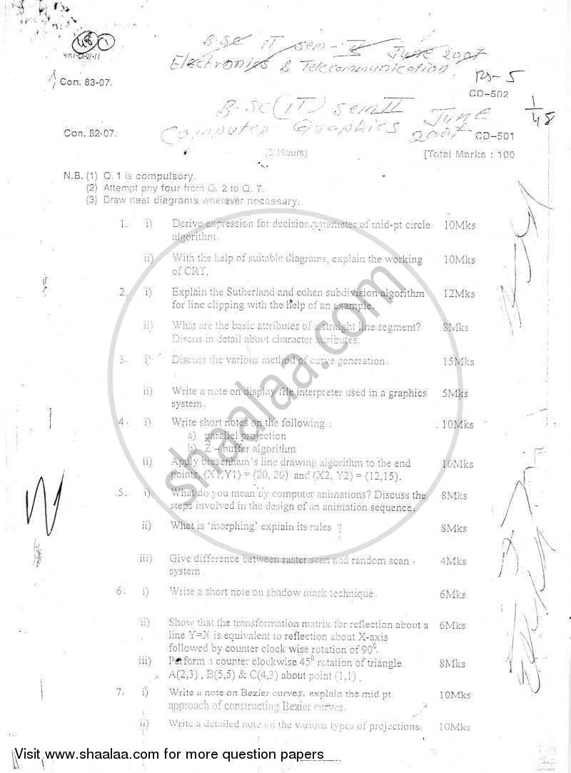 Computer Graphics 2006-2007 - B.Sc. - Semester 2 (FYBSc I.T) - University of Mumbai question paper with PDF download