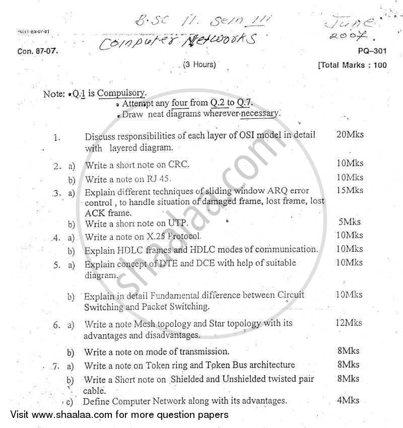 Computer Networks 2006-2007 - B.Sc. - Semester 3 (SYBSc I.T) - University of Mumbai question paper with PDF download