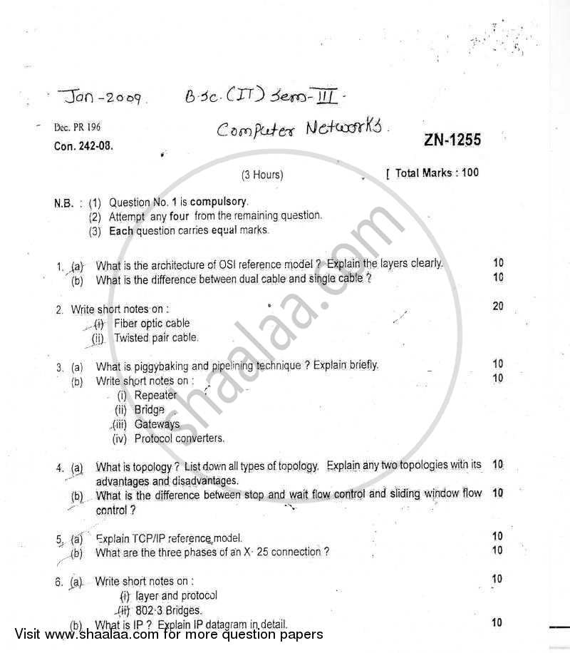 Computer Networks 2009-2010 - B.Sc. - Semester 3 (SYBSc I.T) - University of Mumbai question paper with PDF download