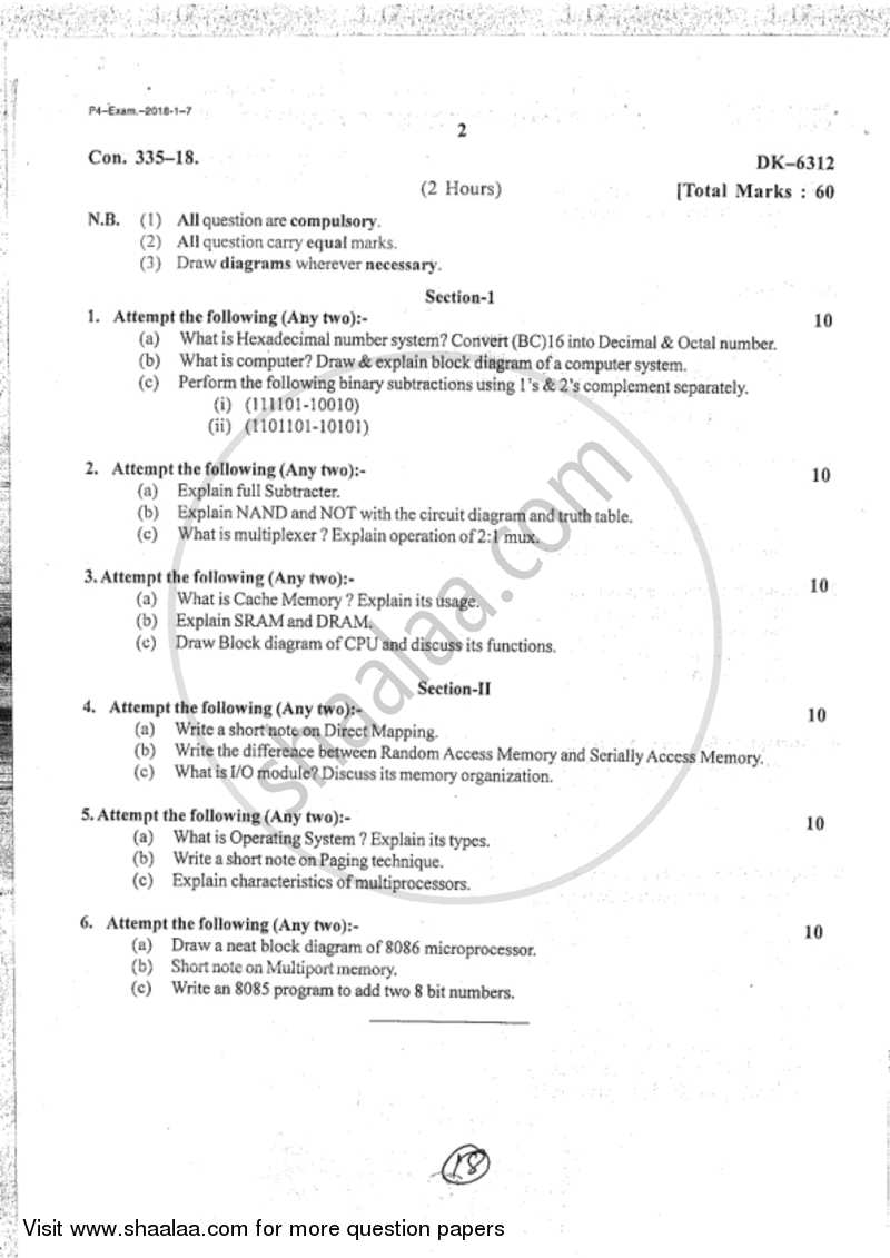 Computer Science 1 Computer Organization and Introduction to Microprocessors and Computer Architecture 2017-2018 - B.Sc. - 1st Year (FYBSc) - University of Mumbai question paper with PDF download