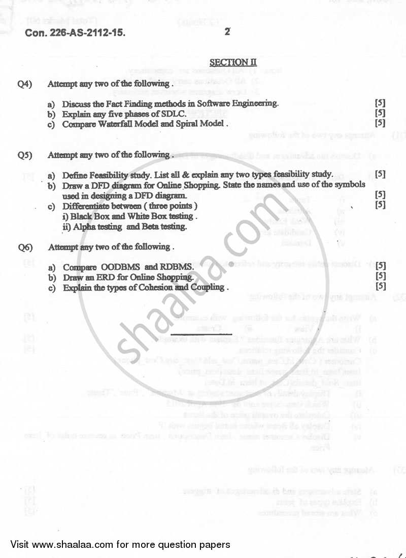 Computer Science 3 Database Management Systems 1 and Software Engineering (Section 2) 2014-2015 - B.Sc. - 2nd Year (SYBSc) - University of Mumbai question paper with PDF download