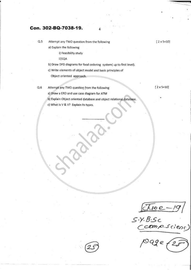 Computer Science 3 Database Management Systems 1 and Software Engineering (Section 2) 2018-2019 - B.Sc. - 2nd Year (SYBSc) - University of Mumbai question paper with PDF download