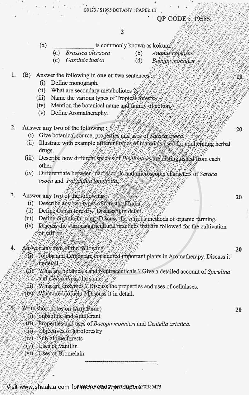 Current Trends in Plant Sciences 1 2017-2018 - B.Sc. - Semester 3 (SYBSc) - University of Mumbai question paper with PDF download