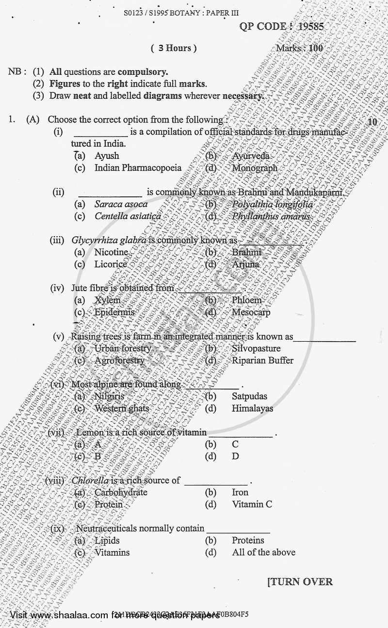 Current Trends in Plant Sciences 1 2017-2018 - B.Sc. - Semester 3 (SYBSc) - University of Mumbai question paper with PDF download