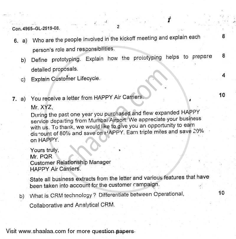Customer Relations Management (CRM) 2008-2009 - B.Sc. - Semester 6 (TYBSc I.T) - University of Mumbai question paper with PDF download
