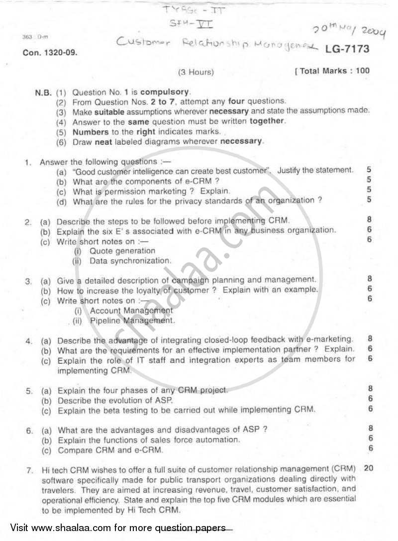 Customer Relations Management (CRM) 2008-2009 - B.Sc. - Semester 6 (TYBSc I.T) - University of Mumbai question paper with PDF download