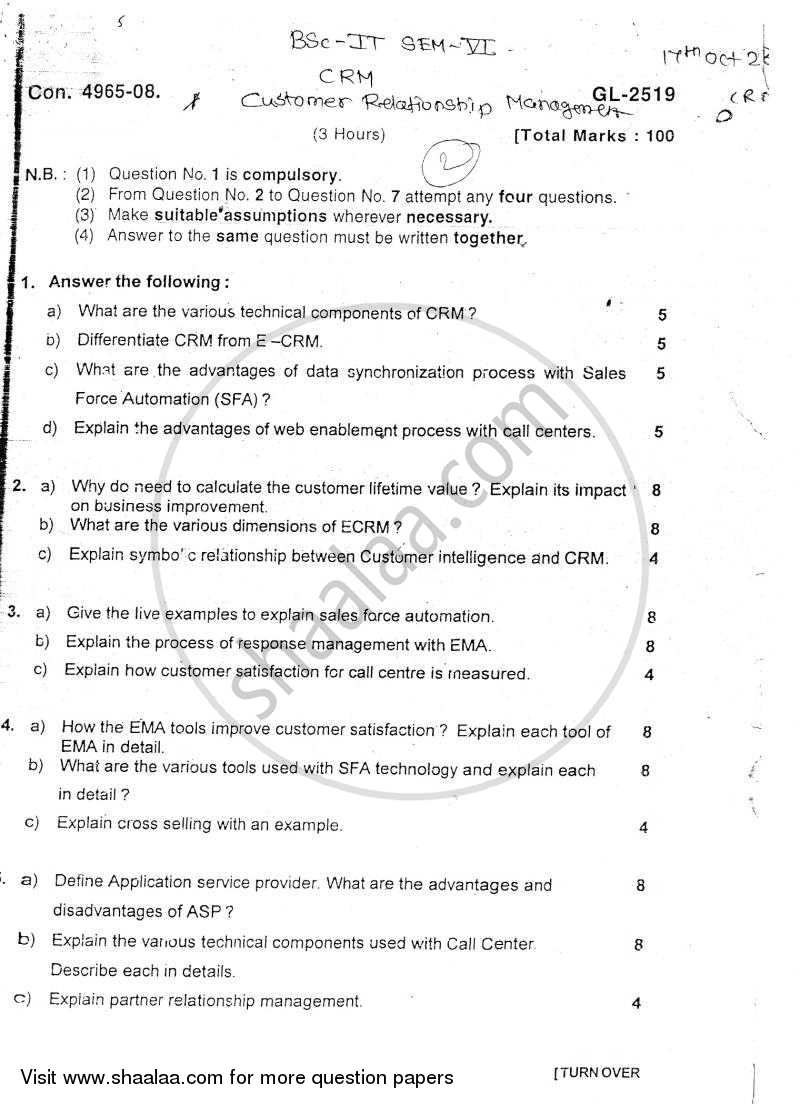 Customer Relations Management (CRM) 2008-2009 - B.Sc. - Semester 6 (TYBSc I.T) - University of Mumbai question paper with PDF download