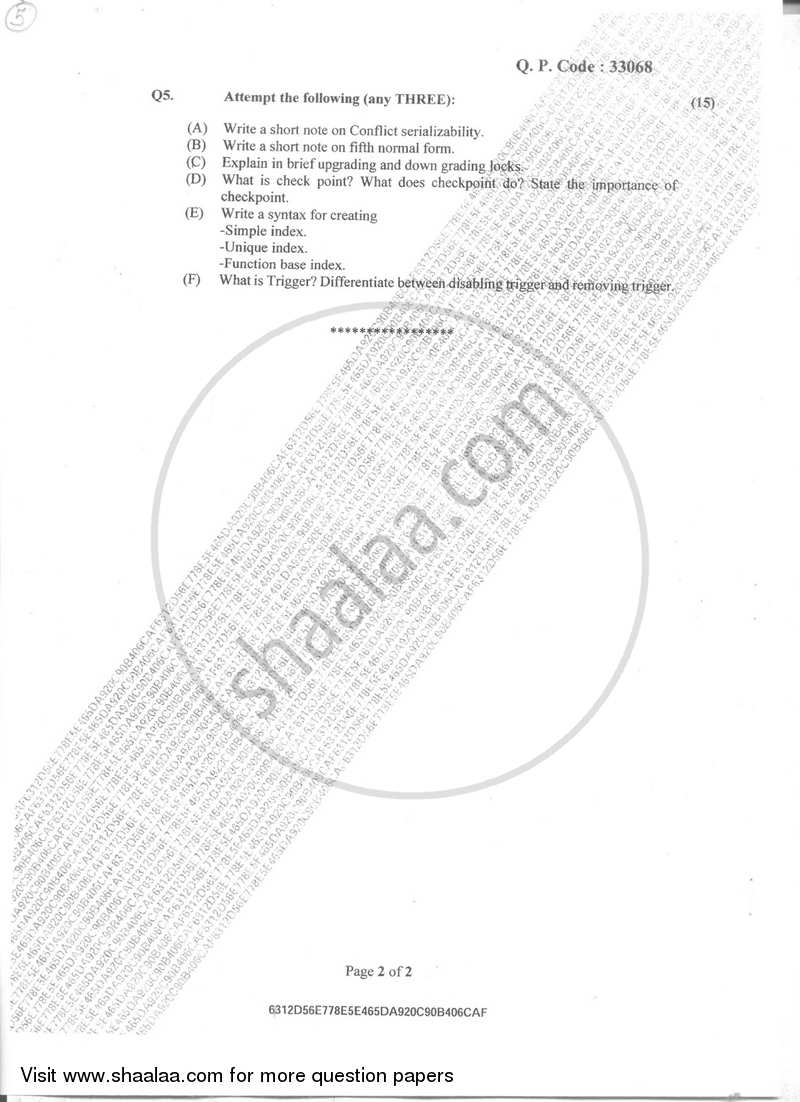 Data Management Using PL/SQL 2 2017-2018 - B.Sc. - Semester 6 (TYBSc) - University of Mumbai question paper with PDF download