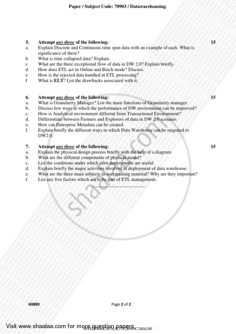 Data Warehousing 2017-2018 - B.Sc. - Semester 6 (TYBSc I.T) - University of Mumbai question paper with PDF download