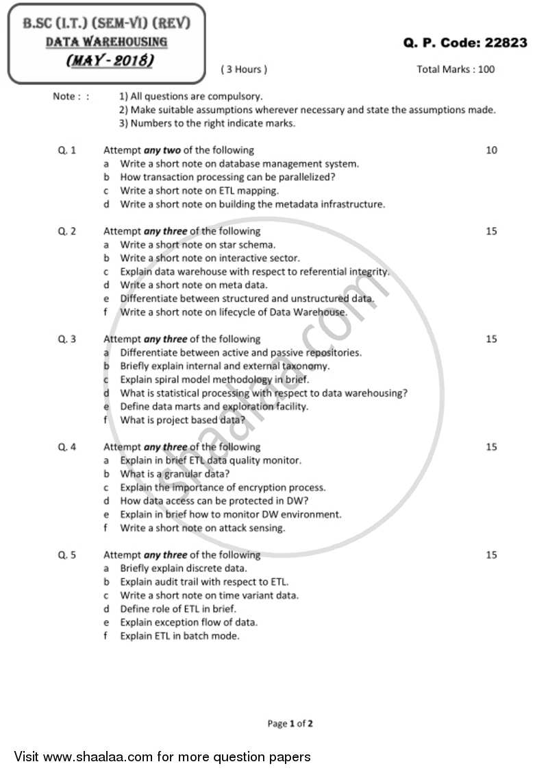 Data Warehousing 2017-2018 - B.Sc. - Semester 6 (TYBSc I.T) - University of Mumbai question paper with PDF download