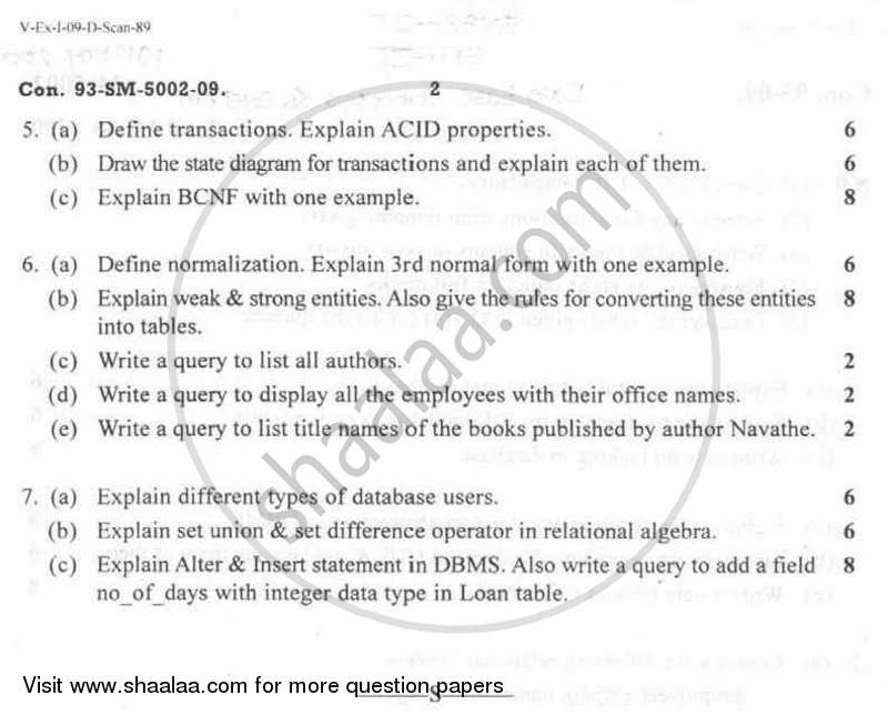 Database Concepts and System 2008-2009 - B.Sc. - Semester 4 (SYBSc I.T) - University of Mumbai question paper with PDF download