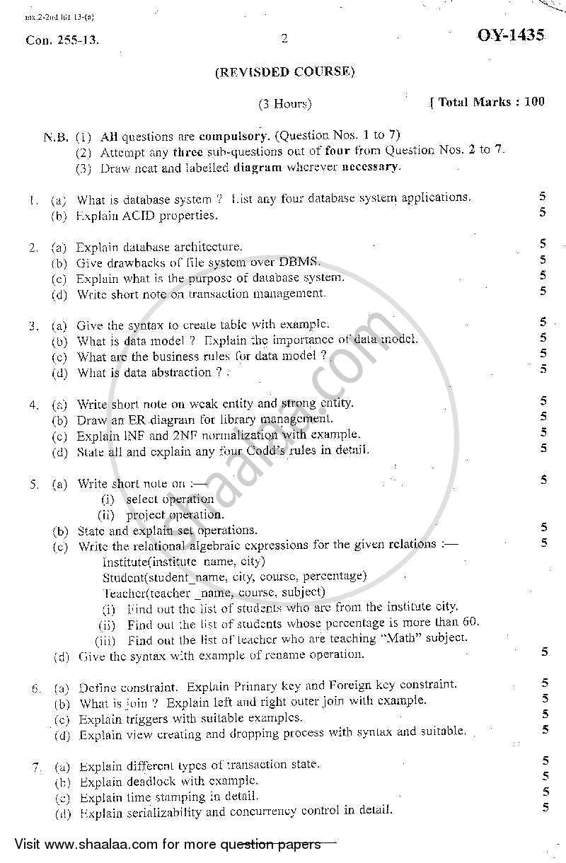 Database Management Systems 2013-2014 - B.Sc. - Semester 2 (FYBSc I.T) - University of Mumbai question paper with PDF download