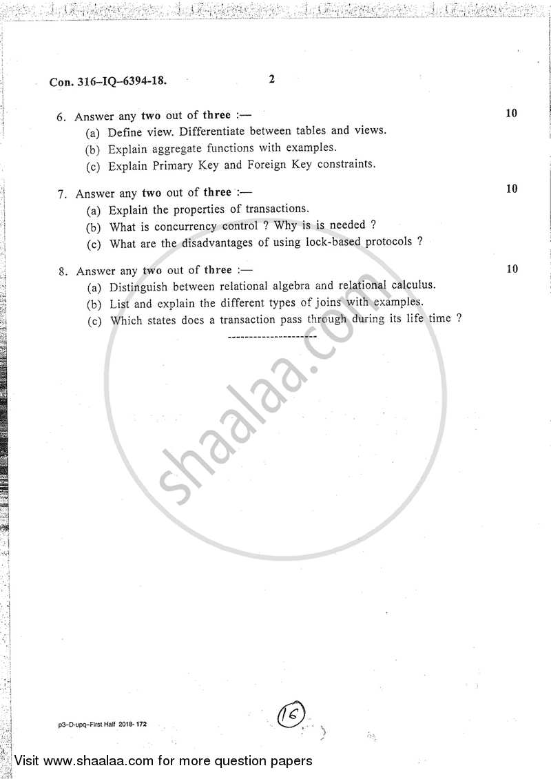 Database Management Systems 2017-2018 - B.Sc. - Semester 2 (FYBSc I.T) - University of Mumbai question paper with PDF download