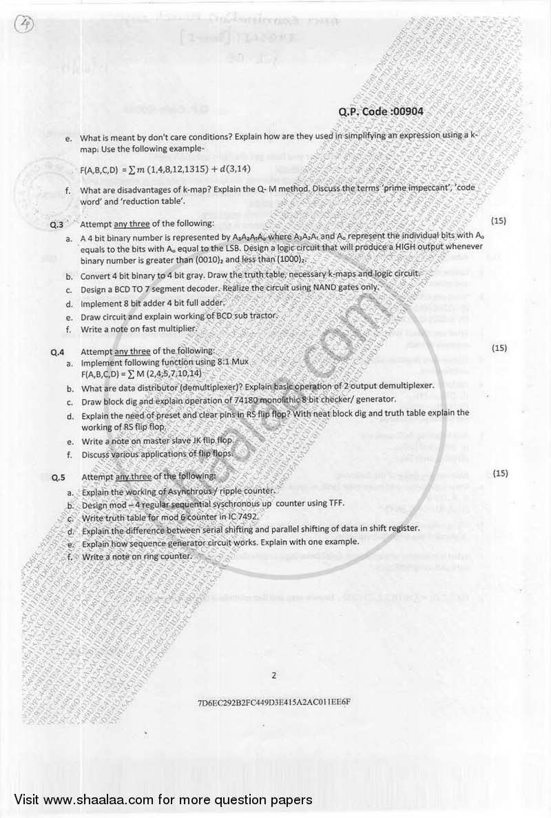 Digital Electronics 2016-2017 - B.Sc. - Semester 1 (FYBSc I.T) - University of Mumbai question paper with PDF download