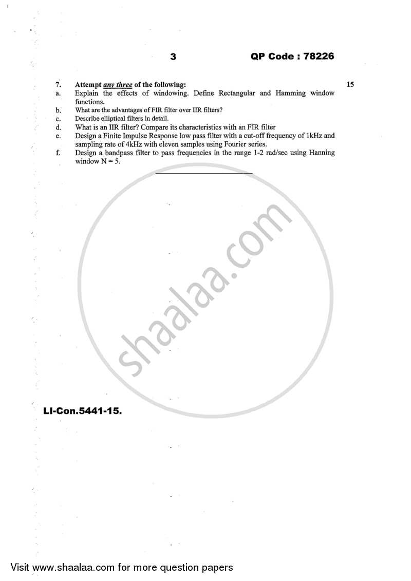 Digital Signal and Systems 2016-2017 - B.Sc. - Semester 6 (TYBSc I.T) - University of Mumbai question paper with PDF download