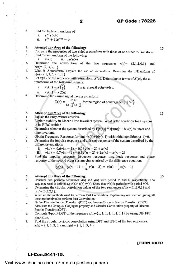 Digital Signal and Systems 2016-2017 - B.Sc. - Semester 6 (TYBSc I.T) - University of Mumbai question paper with PDF download