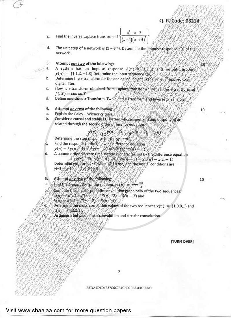 Digital Signal and Systems 2016-2017 - B.Sc. - Semester 6 (TYBSc I.T) - University of Mumbai question paper with PDF download
