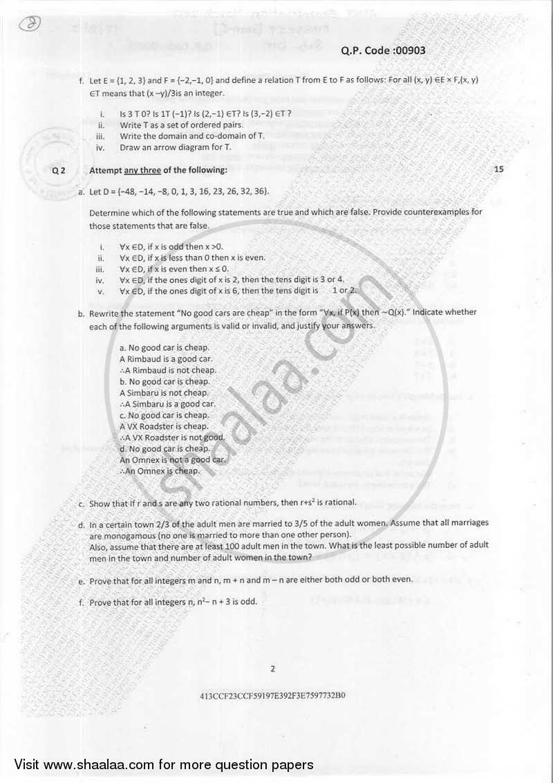 Discrete Mathematics 2016-2017 - B.Sc. - Semester 1 (FYBSc I.T) - University of Mumbai question paper with PDF download