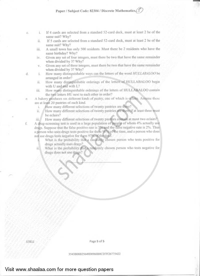 Discrete Mathematics 2018-2019 - B.Sc. - Semester 1 (FYBSc I.T) - University of Mumbai question paper with PDF download