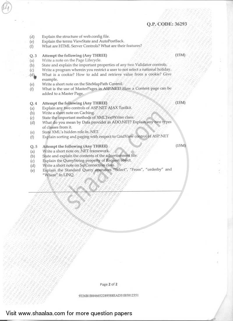 Dot Net Technologies 2017-2018 - B.Sc. - Semester 4 (SYBSc) - University of Mumbai question paper with PDF download