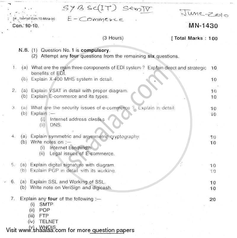 E-Commerce 2009-2010 - B.Sc. - Semester 4 (SYBSc I.T) - University of Mumbai question paper with PDF download