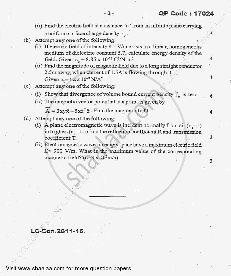 Electrodynamics 2015-2016 - B.Sc. - Semester 5 (TYBSc) - University of Mumbai question paper with PDF download