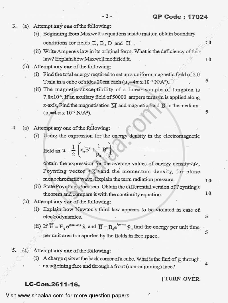Electrodynamics 2015-2016 - B.Sc. - Semester 5 (TYBSc) - University of Mumbai question paper with PDF download