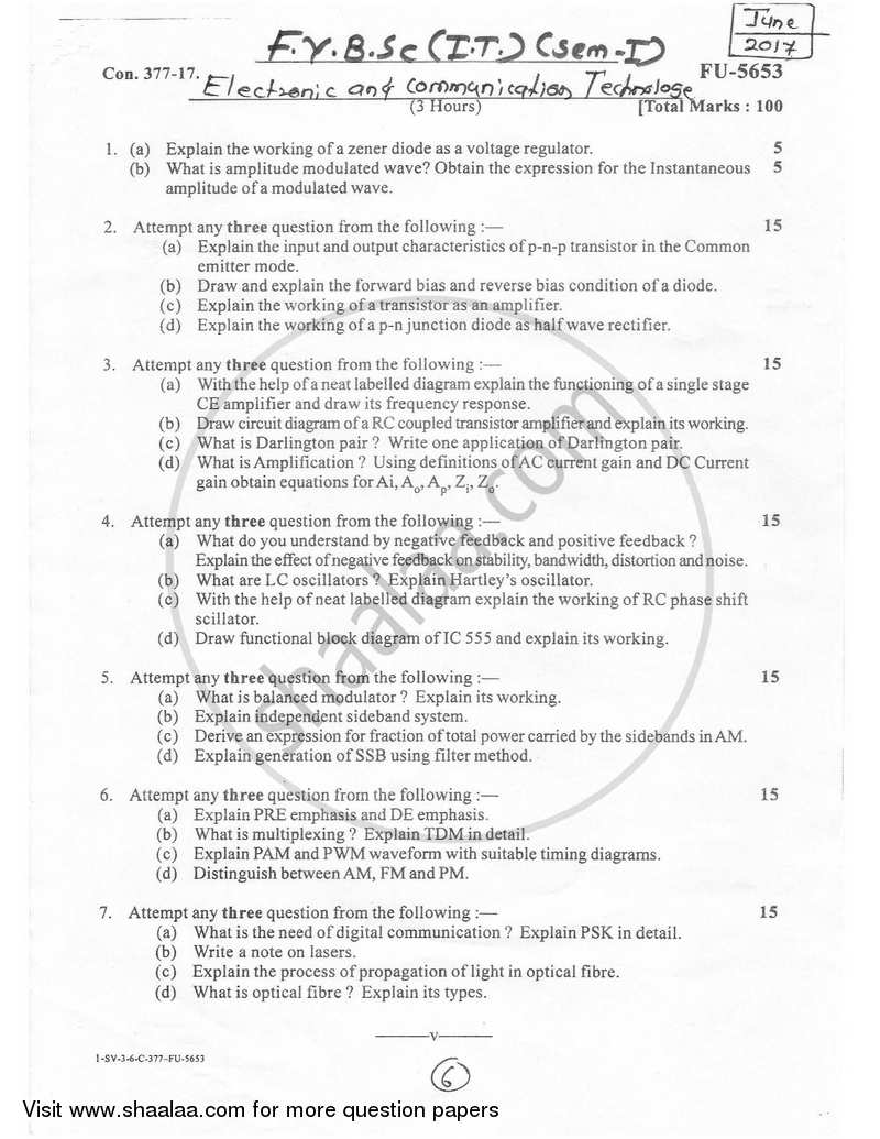 Electronics and Communication Technology 2016-2017 - B.Sc. - Semester 1 (FYBSc I.T) - University of Mumbai question paper with PDF download