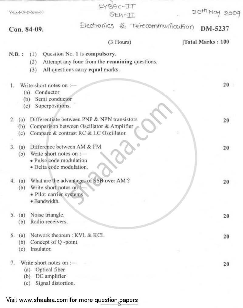 Electronics and Telecommunication 2008-2009 - B.Sc. - Semester 2 (FYBSc I.T) - University of Mumbai question paper with PDF download