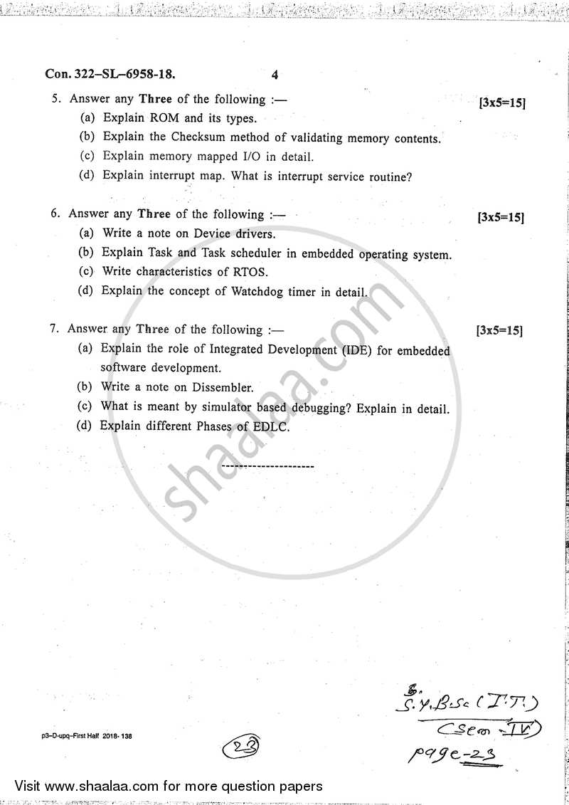 Embedded Systems 2017-2018 - B.Sc. - Semester 4 (SYBSc I.T) - University of Mumbai question paper with PDF download