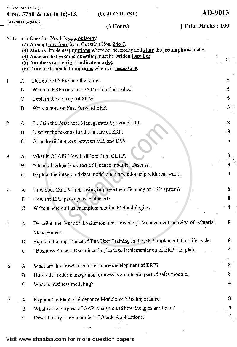 Entreprise Resource Planning Systems (ERP Systems) 2013-2014 - B.Sc. - Semester 5 (TYBSc I.T) - University of Mumbai question paper with PDF download