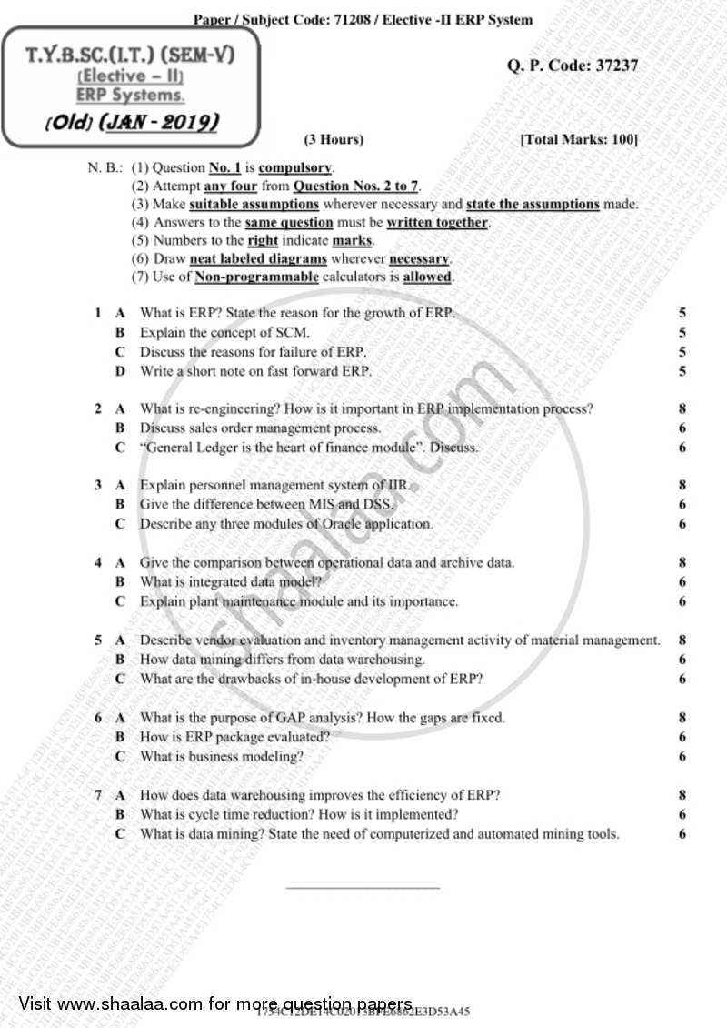 Entreprise Resource Planning Systems (ERP Systems) 2017-2018 - B.Sc. - Semester 5 (TYBSc I.T) - University of Mumbai question paper with PDF download