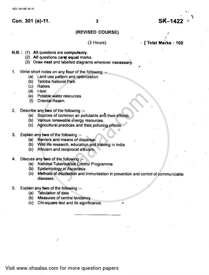 Environmental Science Environmental Biology, Epidemiology, Biostatistics 2010-2011 - B.Sc. - Semester 5 (TYBSc) - University of Mumbai question paper with PDF download