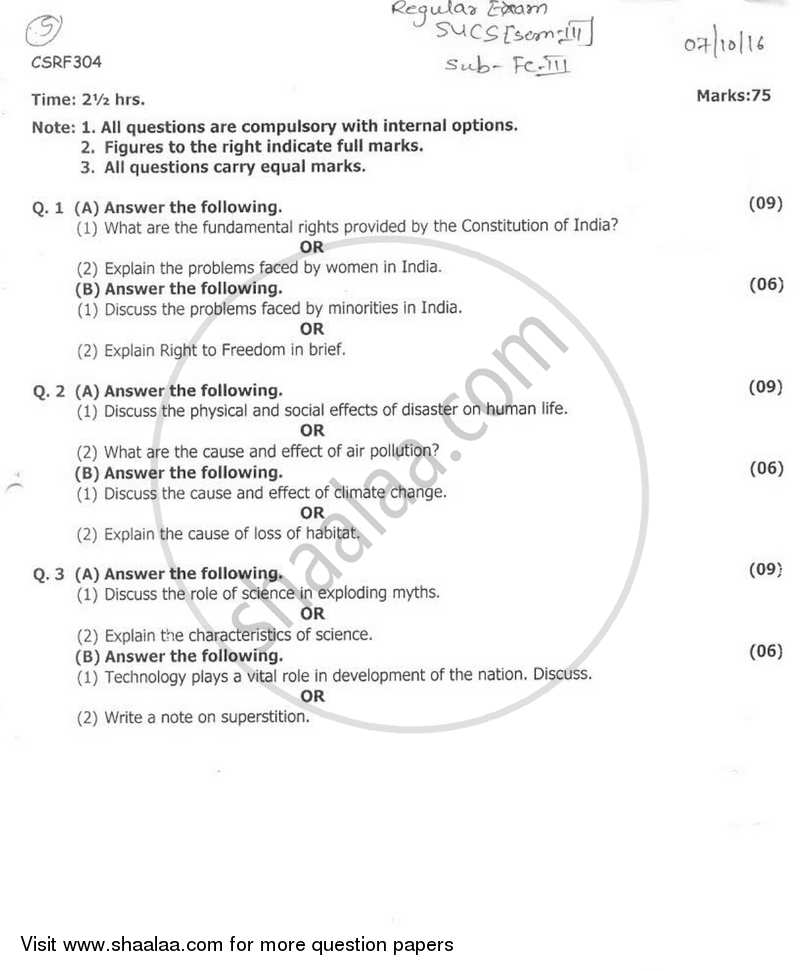 Foundation Course - 2 2016-2017 - B.Sc. - Semester 3 (SYBSc) - University of Mumbai question paper with PDF download