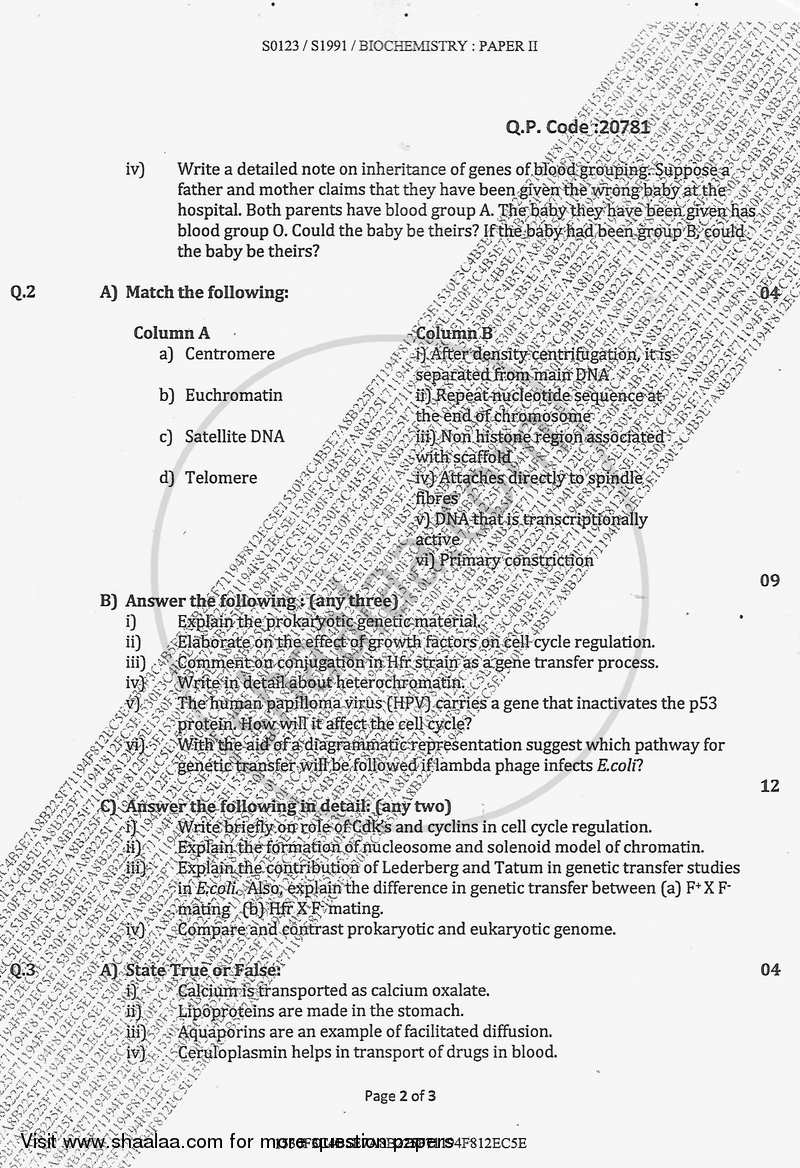 Fundamentals of Genetics and Physiology 2017-2018 - B.Sc. - Semester 3 (SYBSc) - University of Mumbai question paper with PDF download