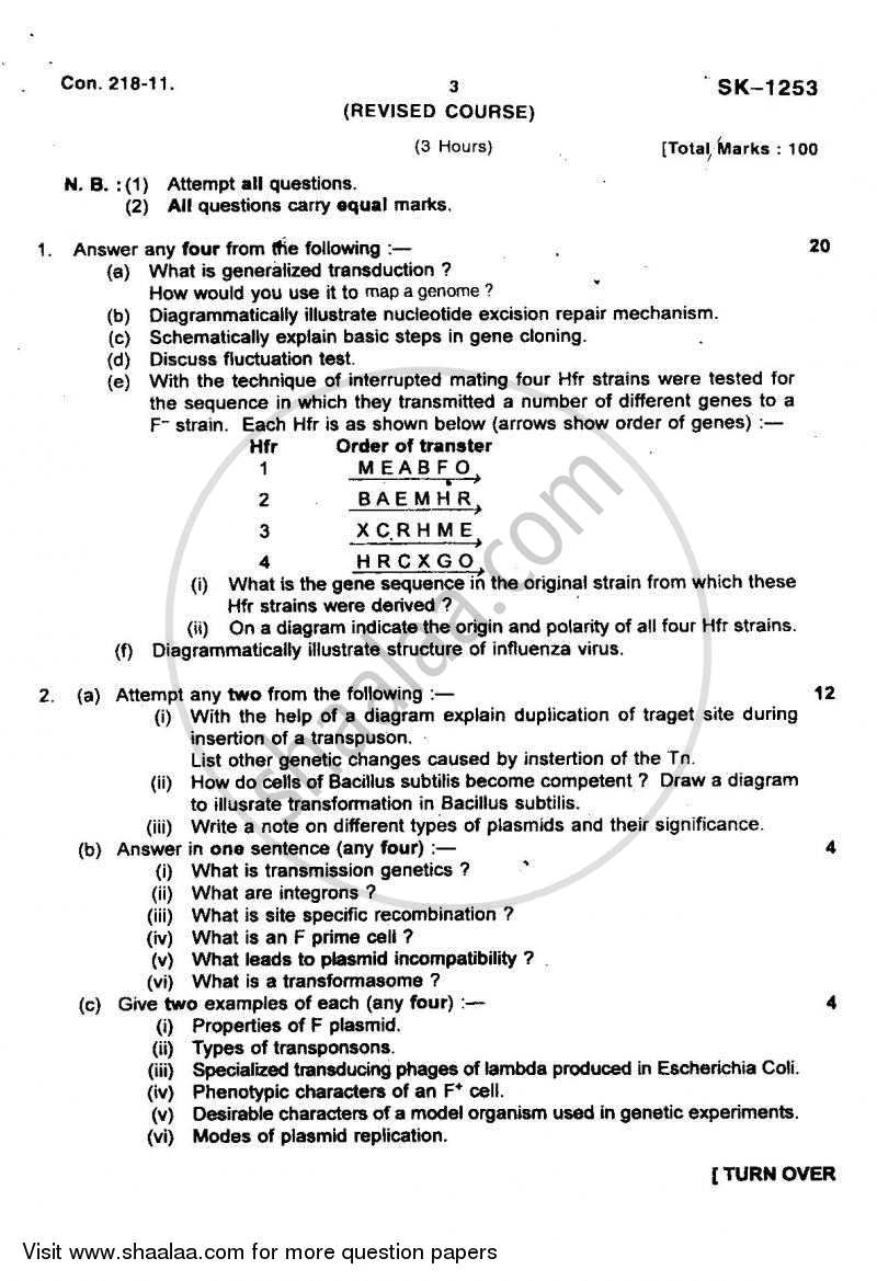 Genetics Bioinformatics, Molecular Biology and Virology 2010-2011 - B.Sc. - Semester 5 (TYBSc) - University of Mumbai question paper with PDF download
