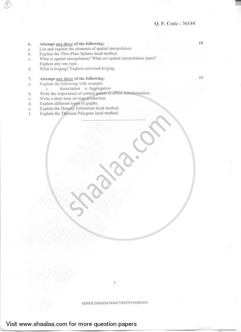 Geographic Information Systems 2017-2018 - B.Sc. - Semester 6 (TYBSc I.T) - University of Mumbai question paper with PDF download