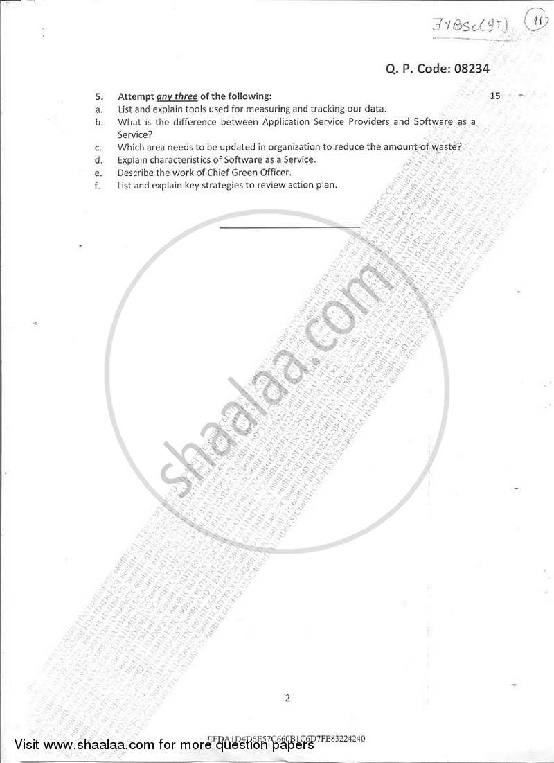 Green Computing 2016-2017 - B.Sc. - Semester 2 (FYBSc I.T) - University of Mumbai question paper with PDF download