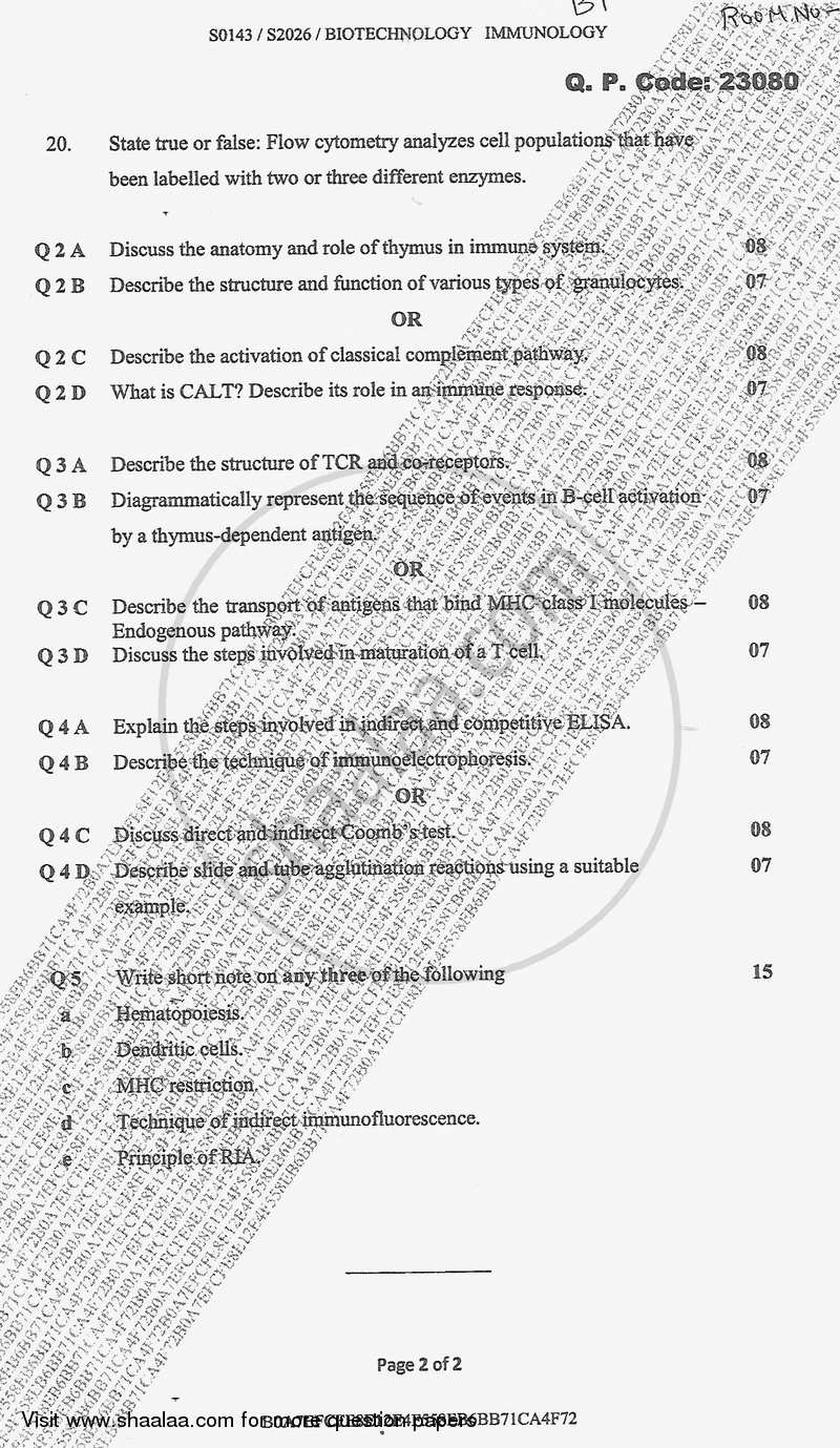 Immunology 2017-2018 - B.Sc. - Semester 3 (SYBSc) - University of Mumbai question paper with PDF download
