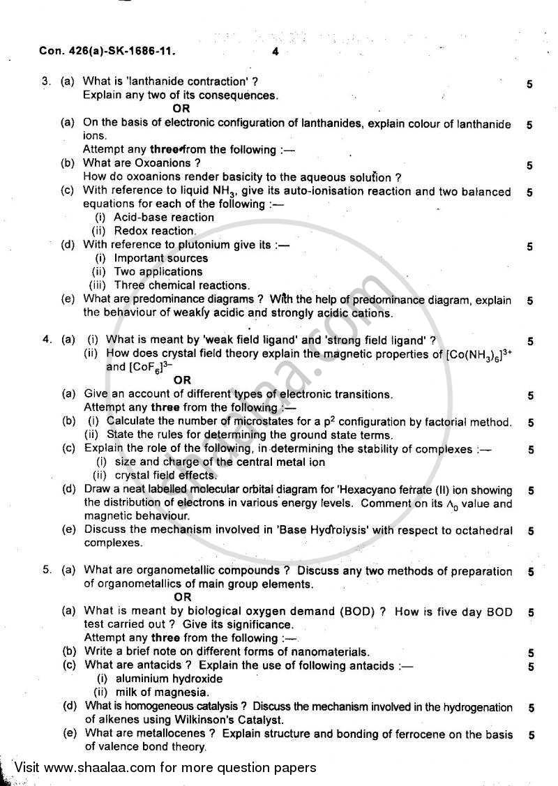 Inorganic Chemistry 2010-2011 - B.Sc. - Semester 5 (TYBSc) - University of Mumbai question paper with PDF download