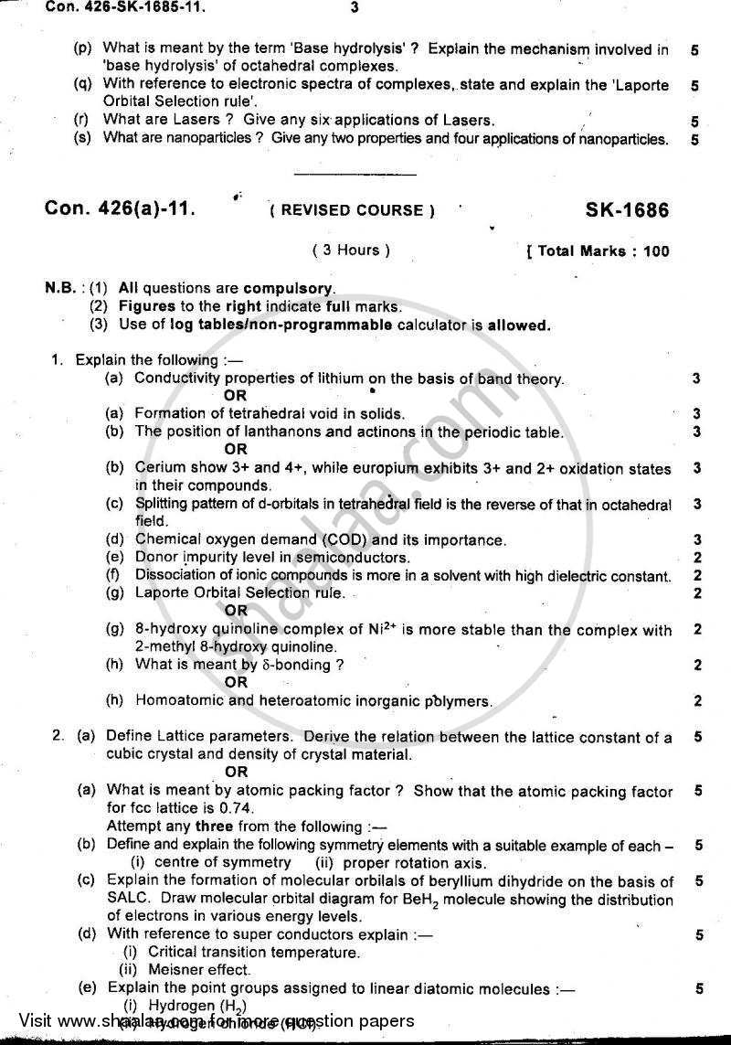 Inorganic Chemistry 2010-2011 - B.Sc. - Semester 5 (TYBSc) - University of Mumbai question paper with PDF download