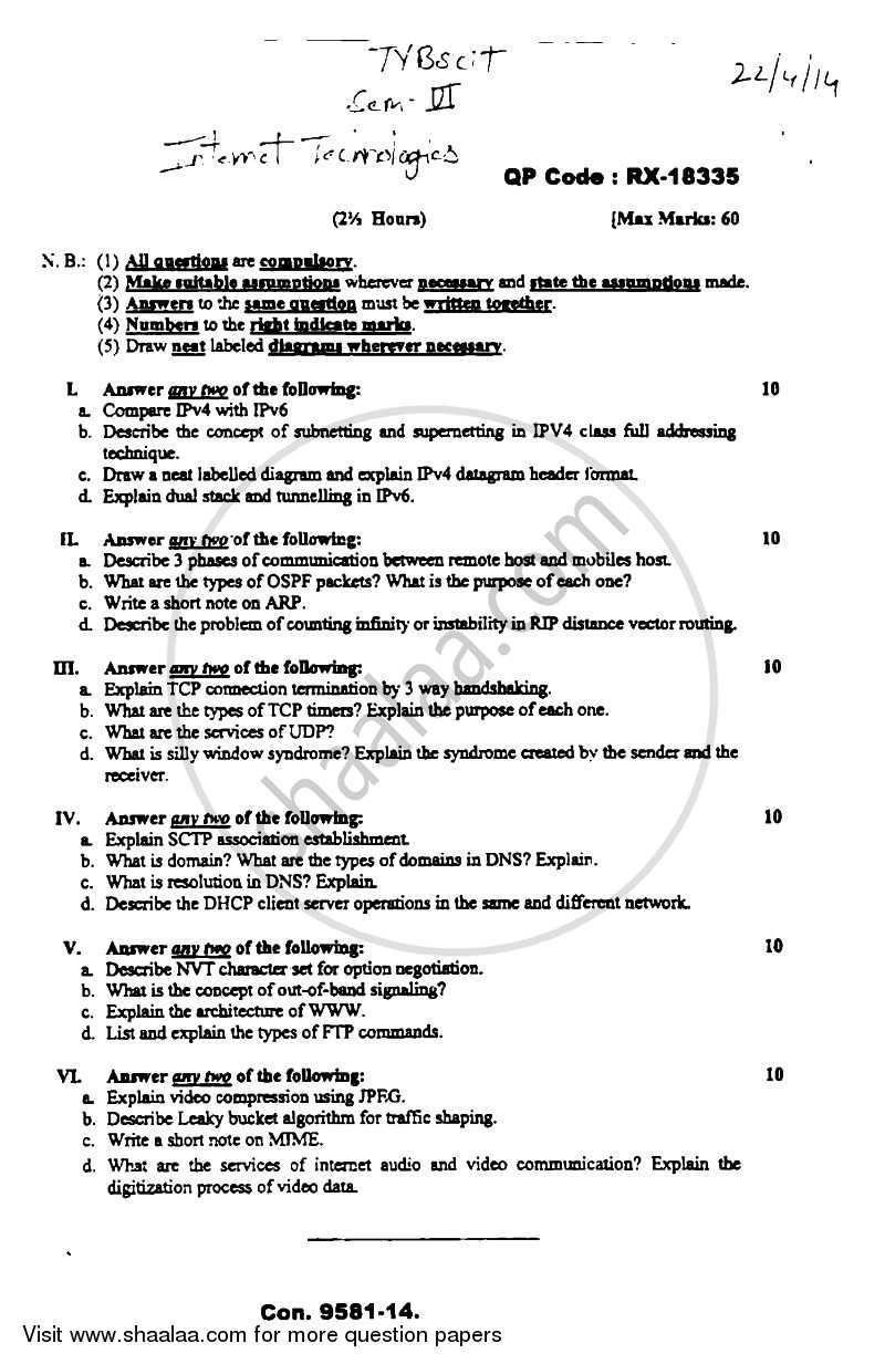 Internet Technology 2013-2014 - B.Sc. - Semester 6 (TYBSc I.T) - University of Mumbai question paper with PDF download
